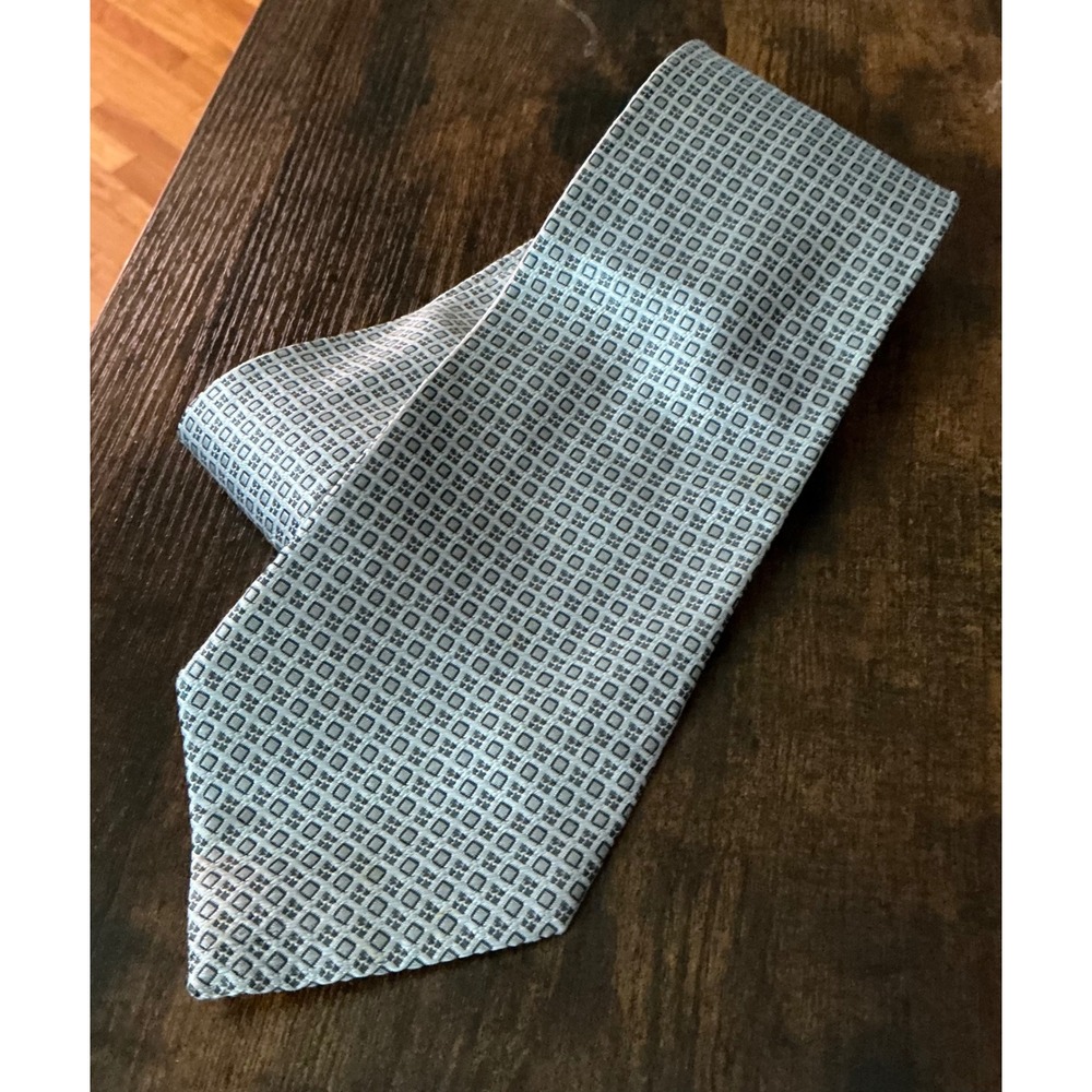 Brooks Brothers Makers Silk Tie Silver Grey Geometric Square Pattern USA Made